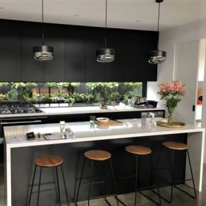 Black Kitchen with White Benchtops Ocean Grove